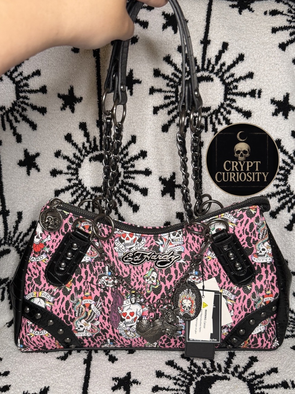 Ed Hardy Pink Tattoo Cheetah Print Shoulder Bag